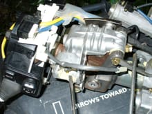 Bottom view of the tilt motor area.  Tele motor's 8mm allen plug just visible at bottom right, alongside screwdriver shaft.