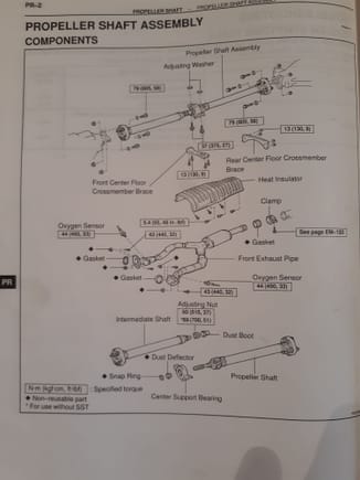 Shop manual depicting items to be removed when servicing driveshaft.