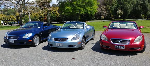 Our 3 cars, the Breakwater Blue was not a stock color, but we like it a lot, very easy to clean.