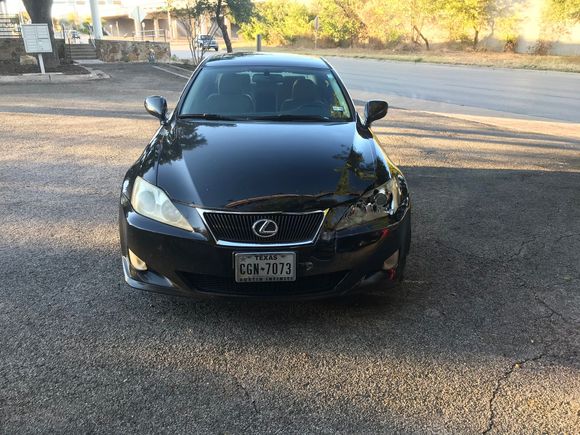 Hood damage, front bumper cover and driver side headlight. 
