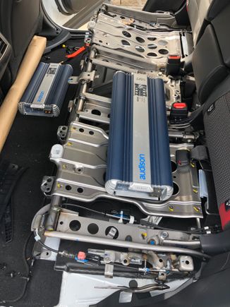 Rear seats are super easy to pop off, access to the amps and processors will be quick.  Best of all no rear space is used.