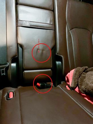 Has anyone had issues with seat belt leaving permanent impression on rear seat armrest, after putting rear seat down? Is there a fix for this ? Thanks 