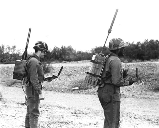 Posted 3/28/2016

Two Soldiers test early models of GPS "manpack" receivers in 1978. (U.S. Air Force photo)
