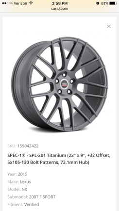 thanks CorradoMR2.  I was looking around web on other rim options and CarID gave me a different offset and hubcentric numbers.  Also they only would put the 245/35/22 instead of the 265s like yours.