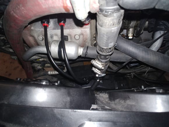 Water/Methanol injection lines and IC hoses.  You may barely be able to make out that the second pump is installed down near the subframe with a hose coming out towards the radiator that will connect to stock LSJ h/e.  Pump PN: DCW-DC-9040
