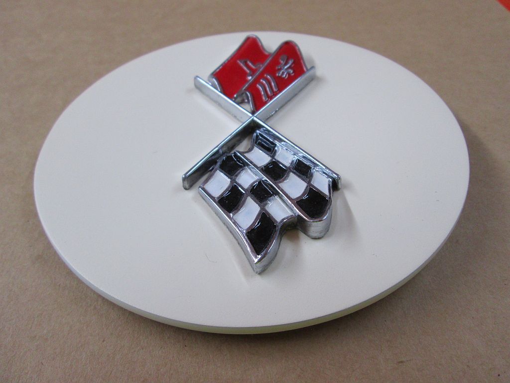 FS (For Sale) Fuel Door with Crossed Flags Emblem Removed From a 1973