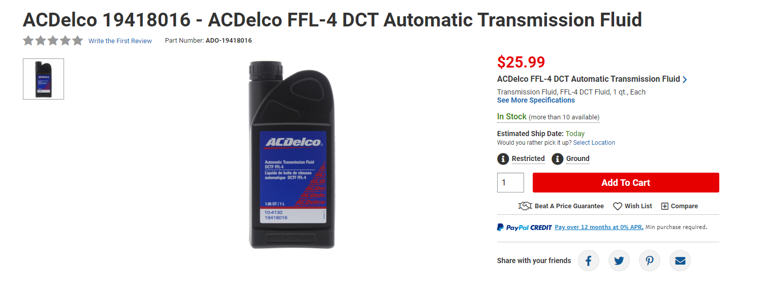 メンテナンス ACDelco DCTF FFL-4 Genuine ACDelco DCTF FFL-4 Automatic Transmission Fluid Quart
