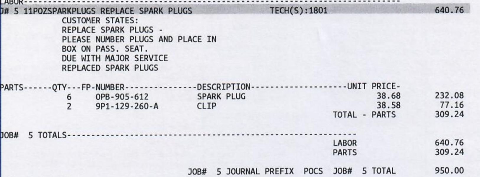911 Spark Plug Change Cost