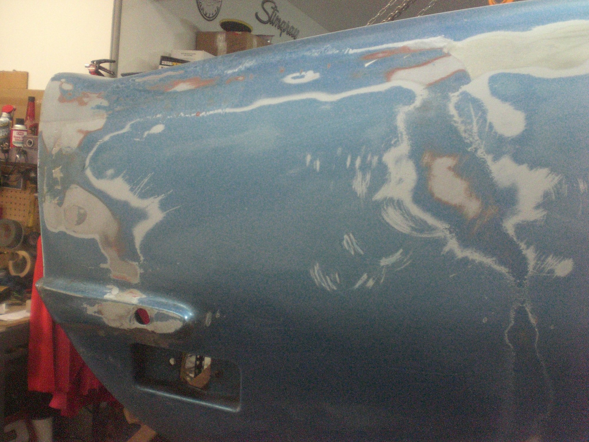 Next, I tried it on a fiberglass panel I previously started to sand.  The manufacturer says it's safe for fiberglass and even has a video demo online where he strips the hood of a big block C3 - I'm hoping that claim isn't hype!