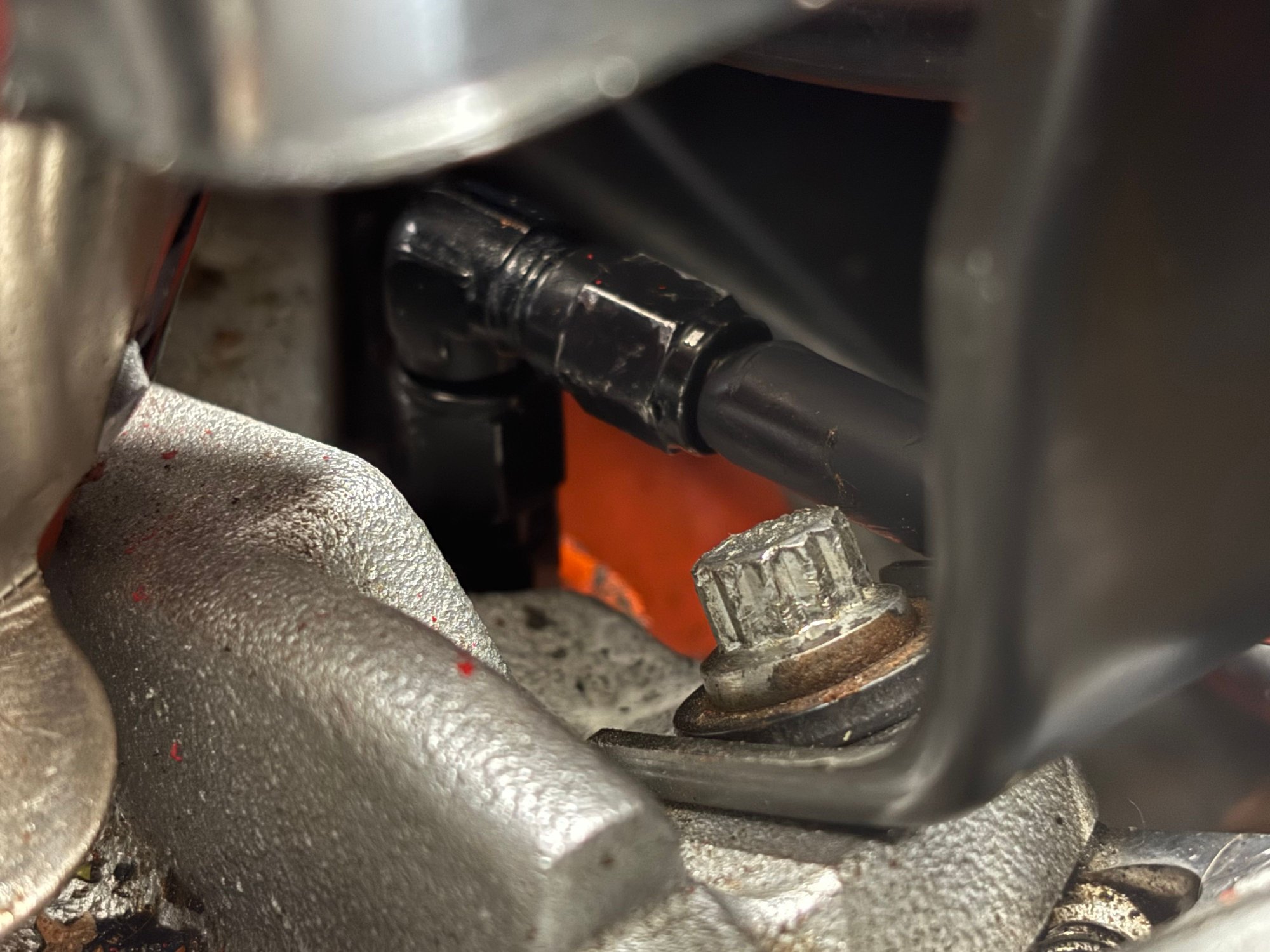 The elbow fitting on the block.  
