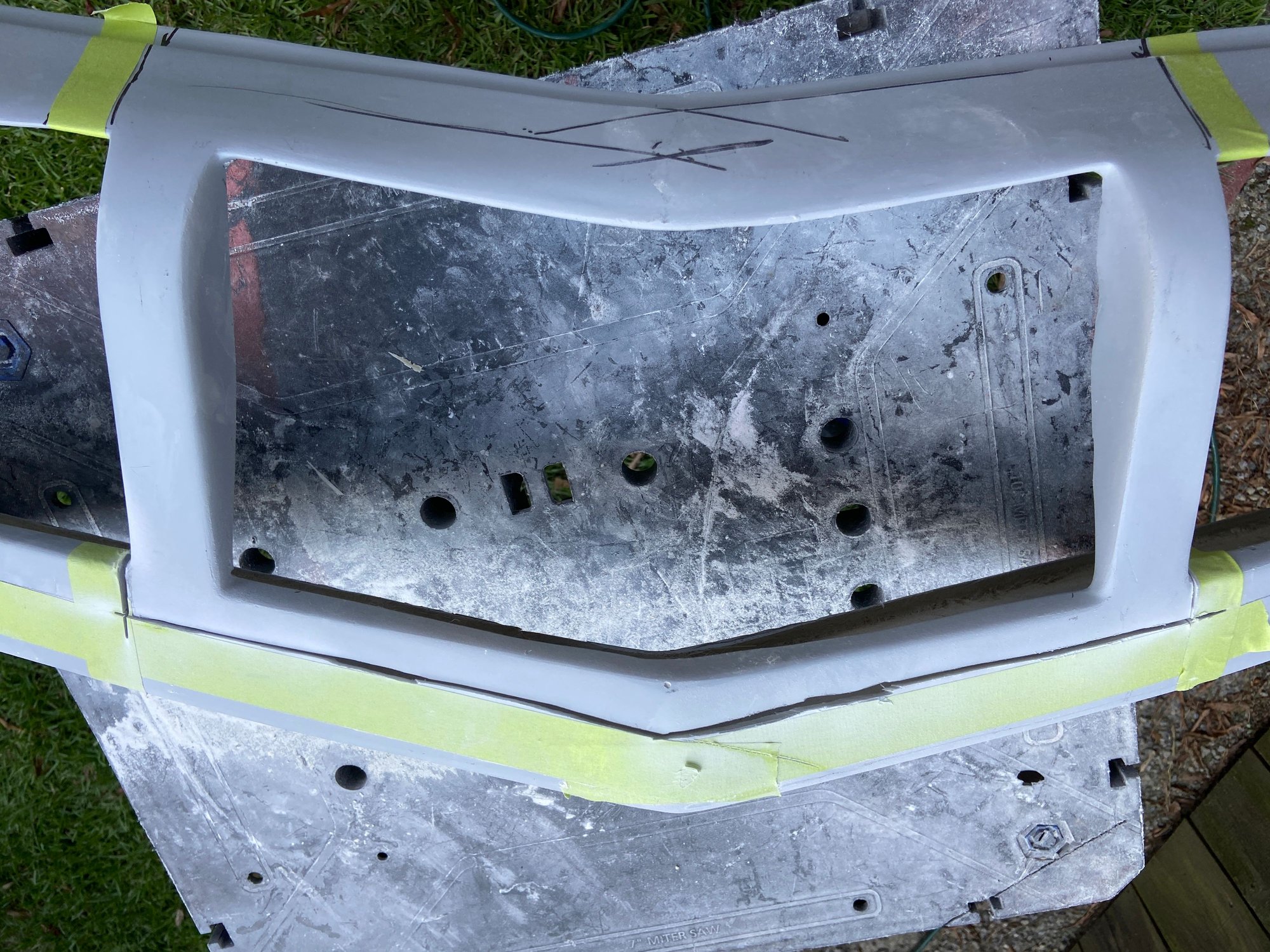 After some fiberglass and piecing in some ebay parts. The 73 bumper I got was only about $125 but it was paper thin. I put some mor elayers of glass behind it