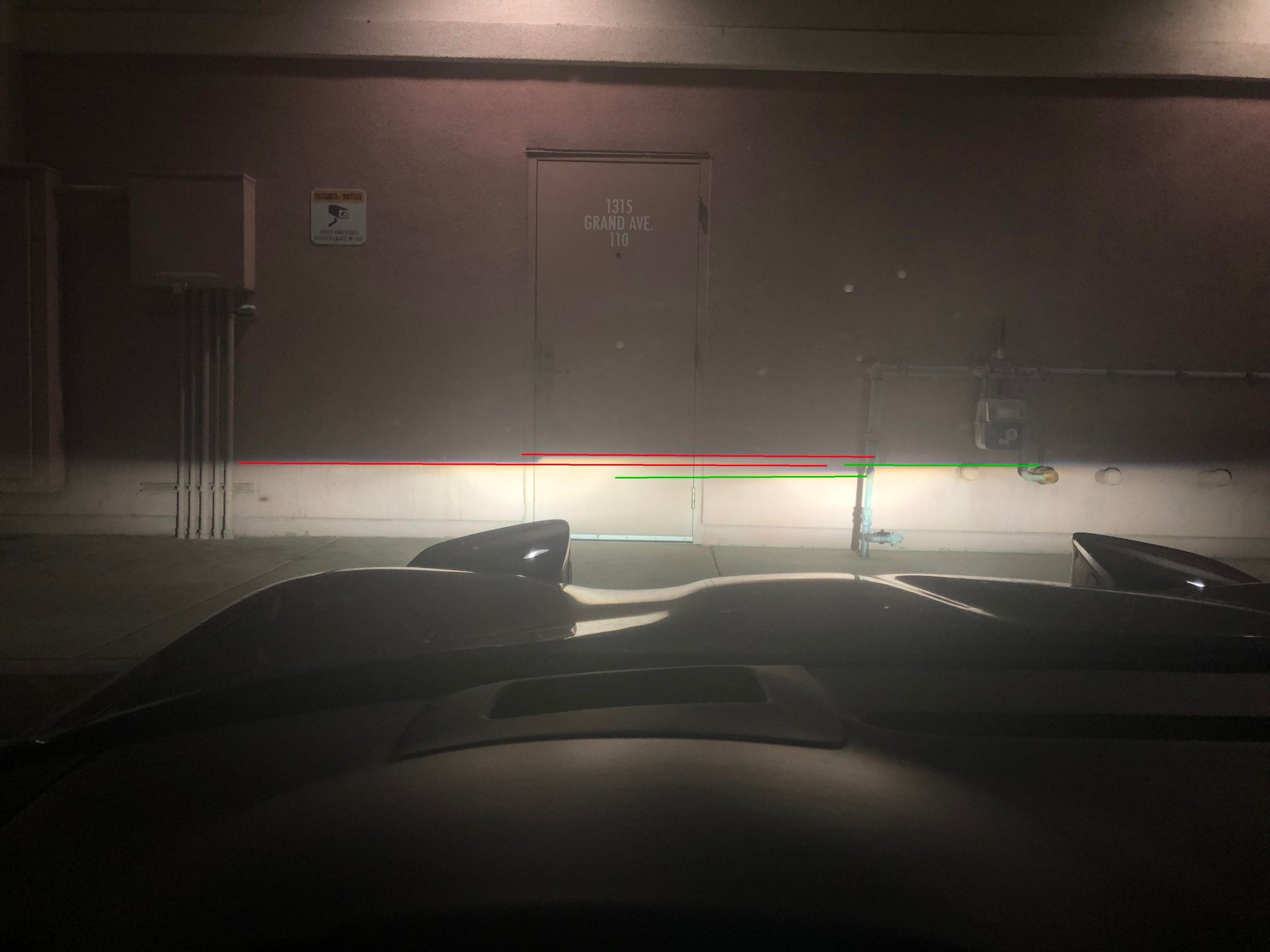 Output and pattern from our kit (note the added lines showing the cutoff for reduced glare)