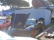 Very first real show.  "Hooters" annual all Corvette Show.  Hid us out behind the dumpster but WOW, we took "Best C7" trophy.  Probably 15-20 C7's there out of 300+/- total Vettes.