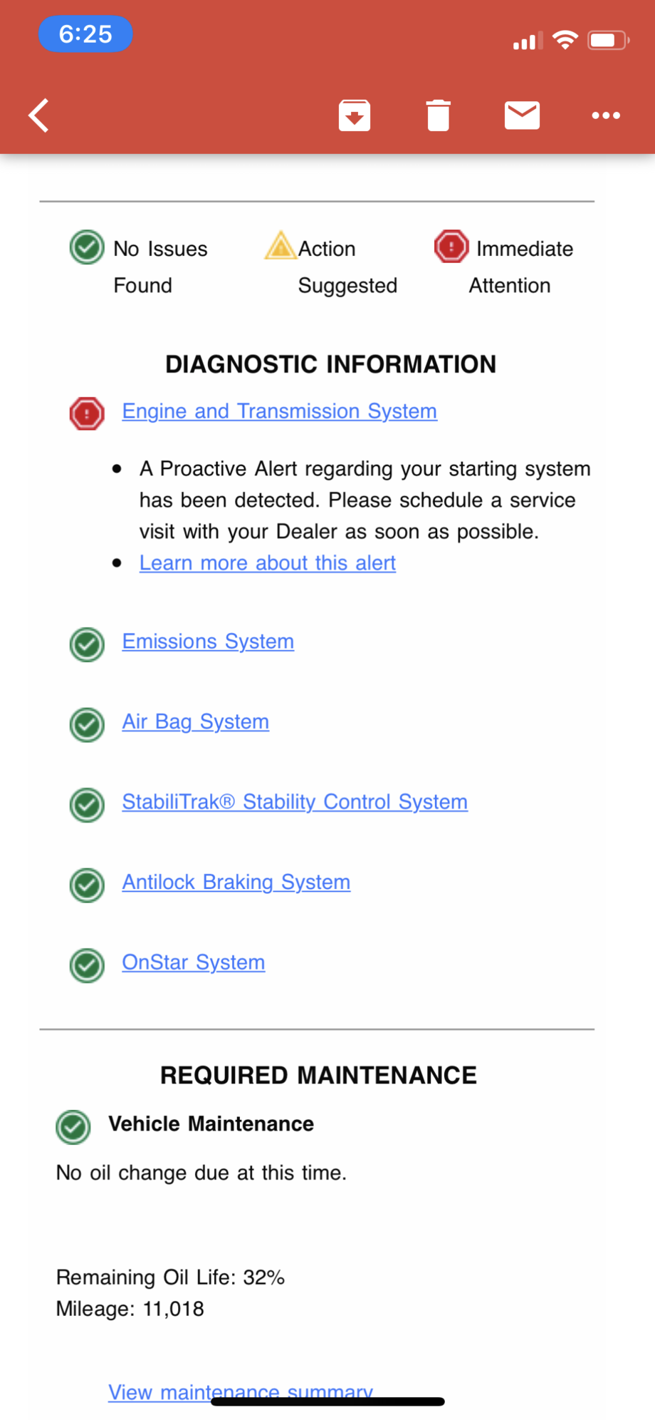 OnStar Diagnostic Report (To go to the dealer or not to go