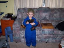 Dustin in his new coveralls