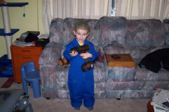 Dustin in his new coveralls