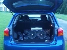 Two 10" kickers powered by a cheap 4000W boss amp from walmart... Plan on upgrading.
