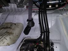 these hoses ended up slightly bunched closer once the lid was on. Notice ONE wire from tank pump going to relay.