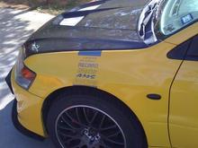 kaminari reverse cowl hood, hood pins, splitter, tenzon wheels, smoked side markers, fender decals
