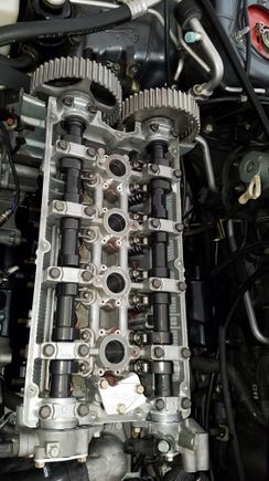 GSC R2 billet cams installed and torqued to spec.  Assembly lube all over the cams.  BE CAREFUL when lubing the cam.  I cut my finger on the MIVEC veins.  They are sharp!