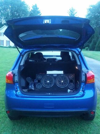 Two 10" kickers powered by a cheap 4000W boss amp from walmart... Plan on upgrading.