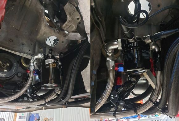 Actual pictures of my oil filter relocation setup with sensors