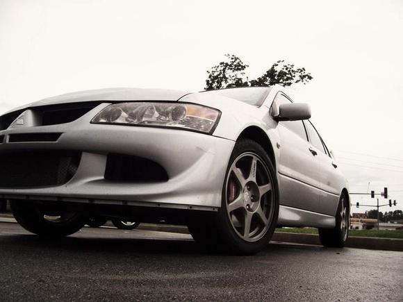 My EVO VIII, missing the front lower airdam thanks to a cone!