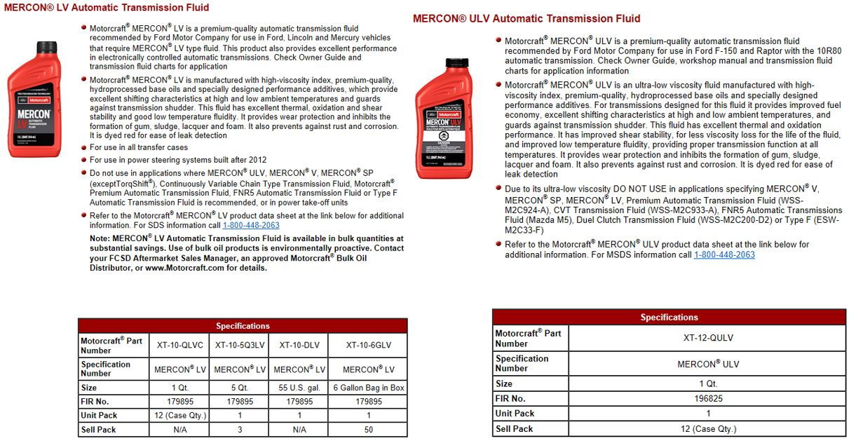 Mercon Ultra Low Viscosity Fluid Automatic Transmission Fluid for 2017  F-150 : Automotive 