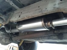 the 2 1/4'' Y pipe makes its way down to the 3'' magnaflow straight through muffler and out the back. Brought it to a muffler shop for this one and it was worth it
