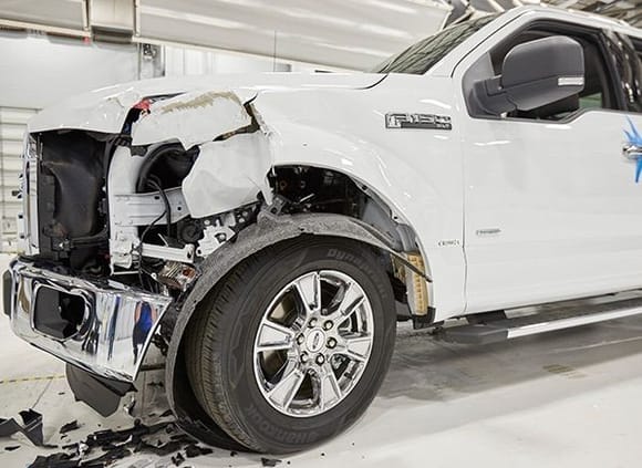 2015 Ford F-150 
Shows $4,147 in damage after 10-mph collision. 
Photo: IIHS
