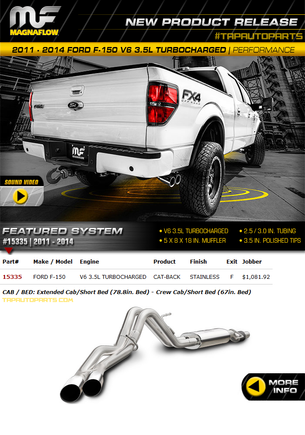 #TAPAutoParts.com new MagnaFlow Catback for the  2011 - 2014 Ford F150 V6 3.5L - 15335