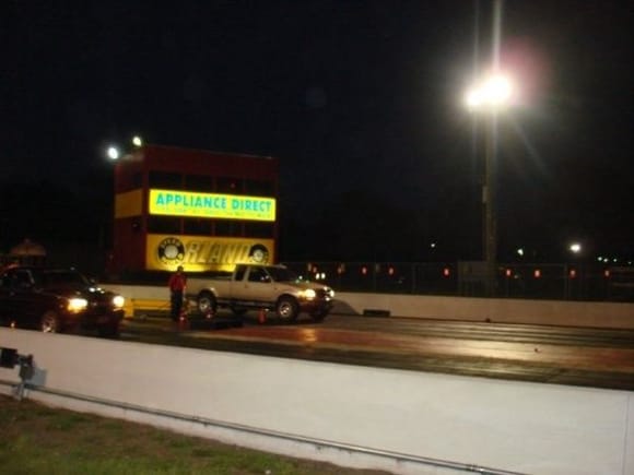 My truck at the starting line at Orlando Speed World, at this time all of the internal mods (CAI, Edge Chip, 4.56gears, etc... had not been installed) best run was a 17.5 @ 89