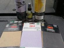Products used to sand and paint the Tow Mirror caps
