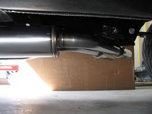 One piece muffler and tail pipe assembly for the MagnaFlow #16617 cat-back system.