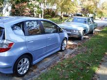 My tidewater blue Fit and my Jennifer blue Cadillac