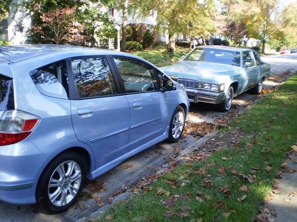 My tidewater blue Fit and my Jennifer blue Cadillac