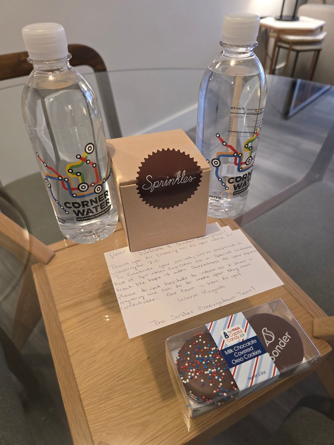 A welcome amenity! (The cupcake was red velvet)