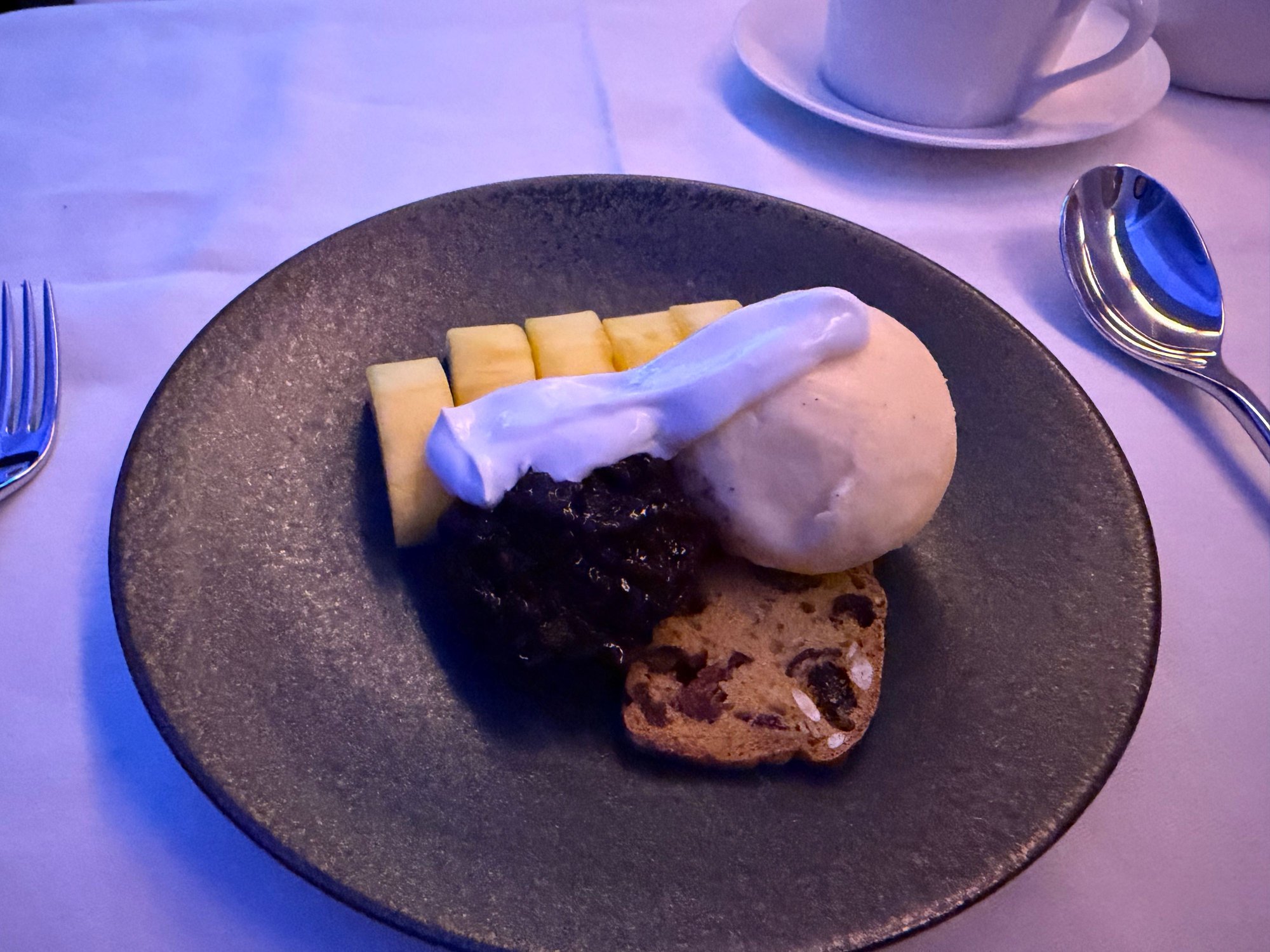 Black Glutinous Rice with mango, coconut yoghurt, vanilla ice cream - probably my favorite part of the meal.
