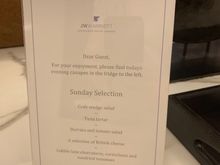 Evening menu for Sunday evening canapés 