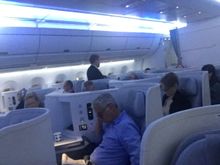 Flight was 1h 30m late because fog in London but we got a drink and cereal bar while we waited take off