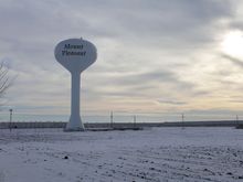 One of the Mount Pleasant water towers (and a massive Walmart distribution centre)