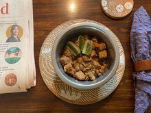 Missing all the authentic cutlery and china but think “vegan spirit” in FIRST captured.

Actually, when my husband served this up he was a little embarrassed and said he had done the best he could. He had also asked downstairs neighbours if they had any other options but they were all out. 
