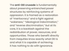 The push to eliminate DEI is nothing more than an effort to re-establish white supremacy. 