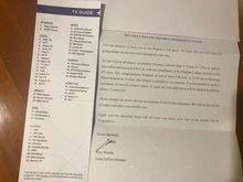 TV - channels and welcome letter