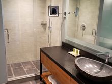 Master bath includes walk-in shower and free standing tub. Nice finishes here along with Hilton branded towels. 
