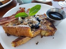 French Toast - creme fraiche, mint, berries, nuts, syrup.  Lighter and fluffier than expected (pleasant surprise) though still quite sweet, despite the unsweetened creme.