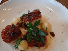 Pan seared scallops, celery root puree, granny smith apple