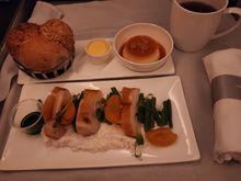 Chicken - what appears to be basil or mint oil off to the left is actually some sort of fish suace, no idea why this was served