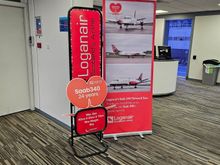 The "expansive" signage at the gate for the commemorative flights.