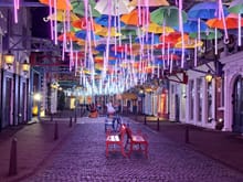 Umbrella street ( at night there was a music and light show to reflect rain ( led lights on the umbrella handles). Lots of Miffy characters as it was a Miffy celebration at HTB